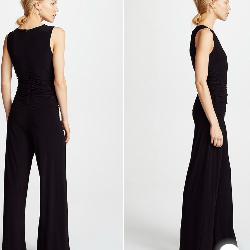 Norma Kamali KamaliKulture Black Sleeveless Shirred Ruched Wide Leg Jumpsuit S - Picture 2 of 14